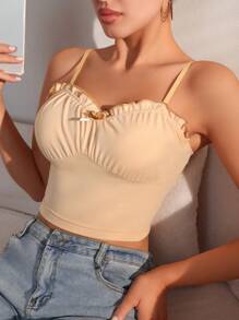 SHEIN Của phụ nữ Cơ bản Áo ba lỗ Đối với Tất cả các mùa - Màu be - Xem 5