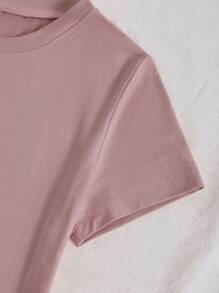 INAWLY Heart Printed Round Neck Short Sleeved Casual T-Shirt, Suitable For Valentine's Day - Baby Pink - View 4