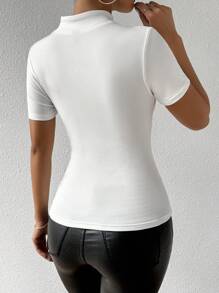 SHEIN Privé Women's Hollow Out Buckle Decor Short Sleeve T-Shirt - White - View 2