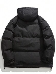 男士冬季新款美式连帽加厚羽绒服 - 情侣款保暖棉服 - 黑色 - 查看 2