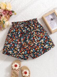 SHEIN Leap Crew 少女春夏梭織寬鬆碎花休閒短褲 - 彩色 - 查看 2