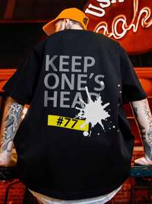Men'S Fashionable Letter Pattern Short Sleeve T-Shirt - Black - View 2