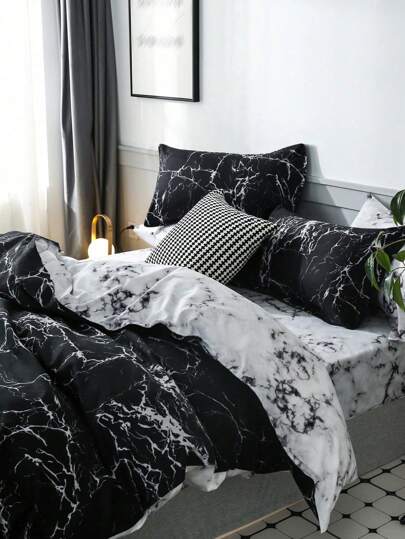 Marble Pattern Duvet Cover Set Without Filler, 1pc Duvet Cover And 2pcs Pillowcase, Soft Bedding For Bedroom