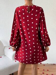 Chiquease In Trái tim Xếp li Tay áo lồng đèn Đầm - Đỏ - Xem 2