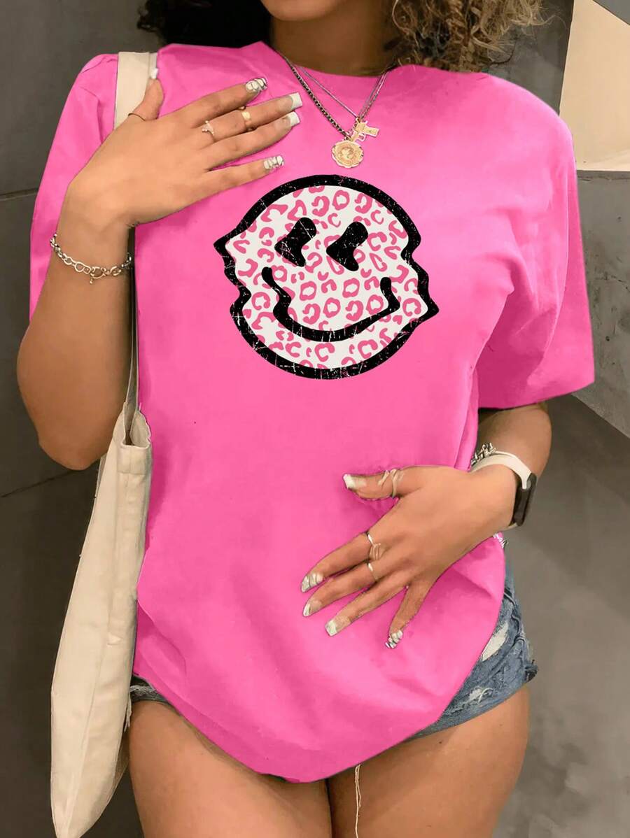 SHEIN Women's Cartoon Printed T-Shirt - Pink - View 1