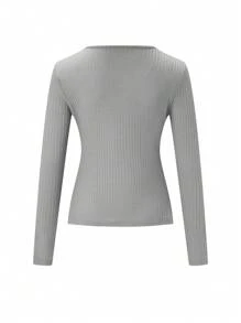 Chiquease Solid Color Lace Hem T-Shirt - Grey - View 2