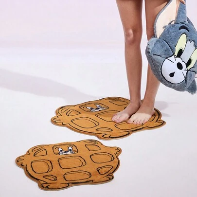 TOM & JERRY X SHEIN 時尚可愛的老鼠印花棕色地毯