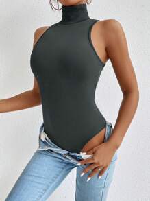 SHEIN Essnce Cổ cao Không tay Áo liền quần chặt - Màu xám đen - Xem 5