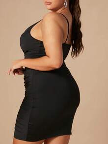 Plus Size Drawstring Front Cami Dress - Dark Grey - View 2