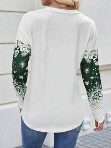 SHEIN LUNE 女款雪花印花長袖t恤 - 綠色 - 查看 2