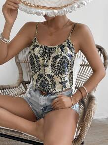 SHEIN VCAY 女士全印花圓領優雅背心 - 彩色 - 查看 3