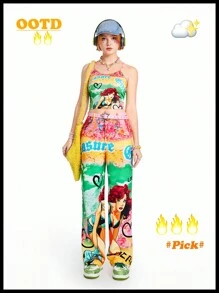 SHEINNeu Pantalones De Mujer Con Gráficos De Personajes De Dibujos Animados De Kidcore - Multicolor - Ver 6