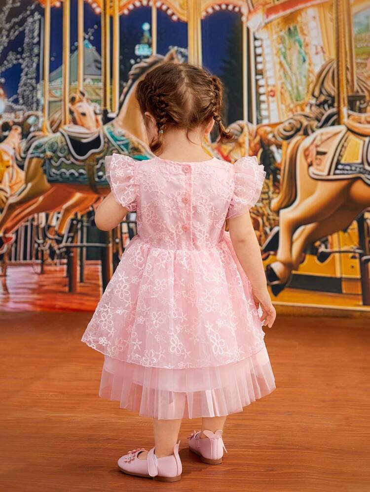 Baby Girl Spring Summer Pink Lace Tulle Gorgeous Cute Daily Casual Dress