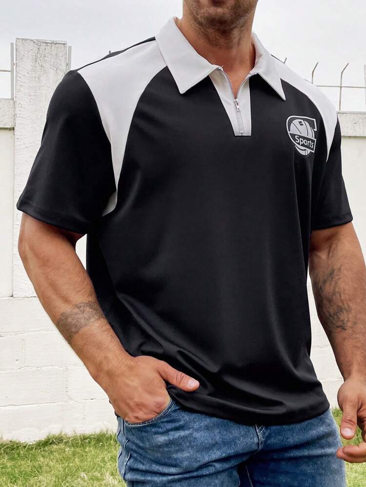 Men'S Plus Size Color Block Polo Shirt With Splice Design