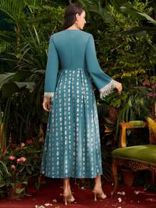 Divindia 女式流苏袖下摆长袖连衣裙 - 水鴨藍 - 查看 2