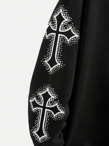 Teen Boy Cross Printed Zipper Front Hoodie,In Fall/Winter - Black - View 3