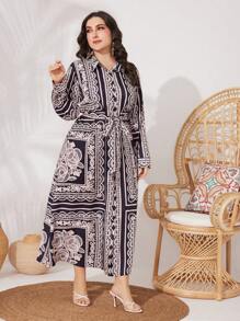 Mulvari Vestido De Manga Larga Y Tamaño Grande Para Mujer Con Estampado Floral