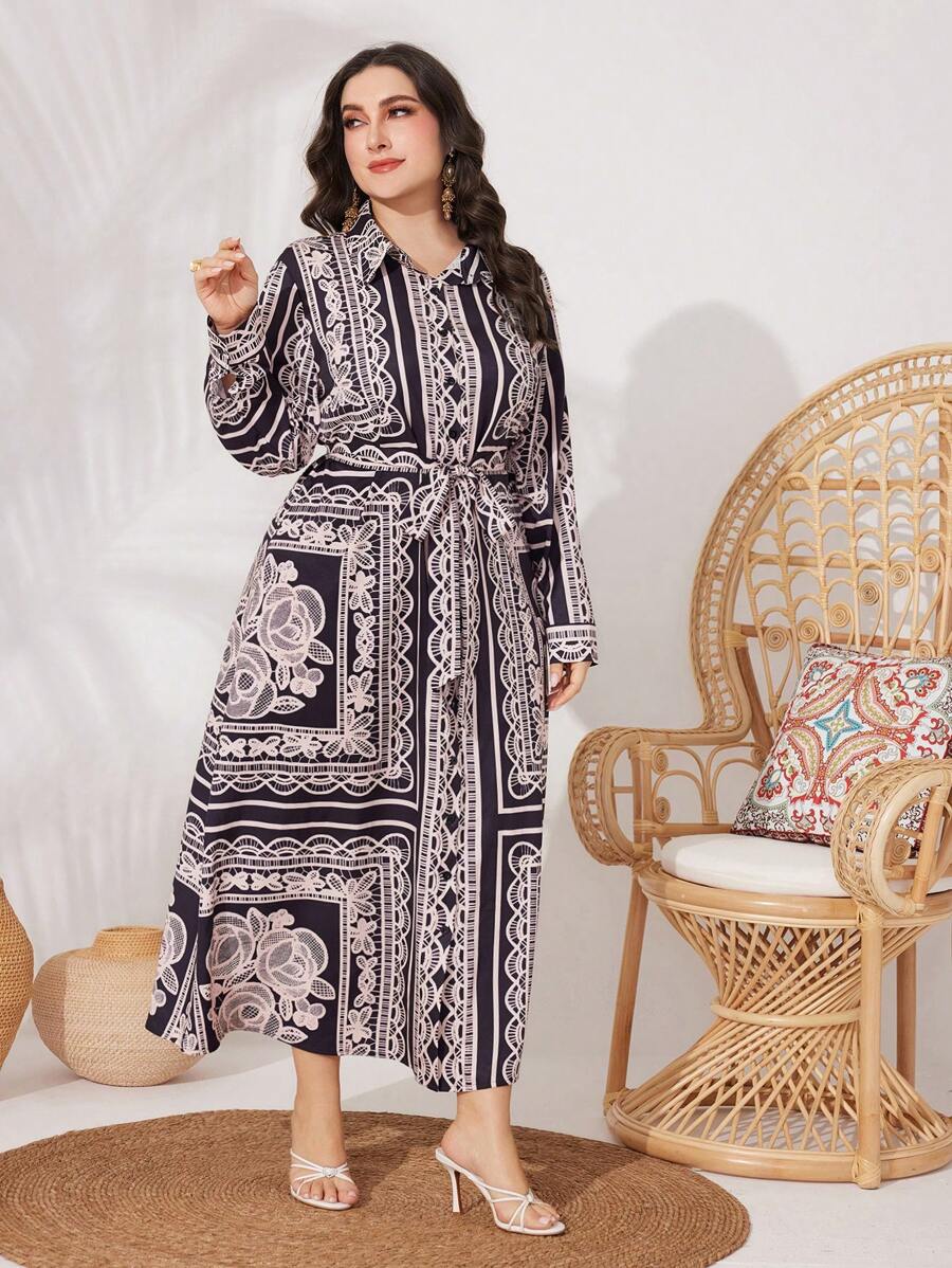 Mulvari Vestido De Manga Larga Y Tamaño Grande Para Mujer Con Estampado Floral