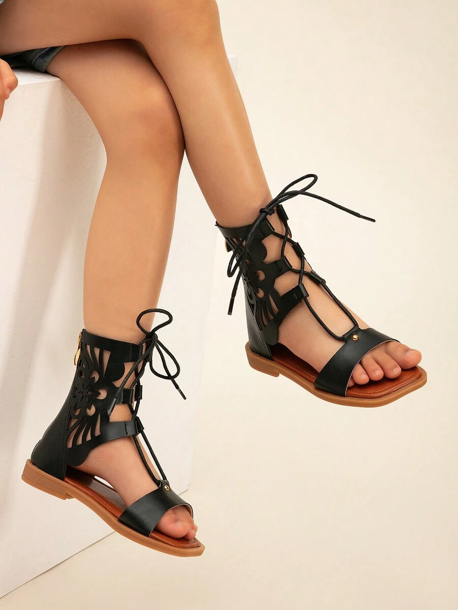 1 đôi Đen Cô gái Giày dép Dép phẳng Đối với Thiếu niên - màu đen - Xem 1