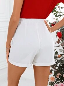 SHEIN Clasi Bermudas De Mujer Con Bolsillos Cargo - Blanco - Ver 2