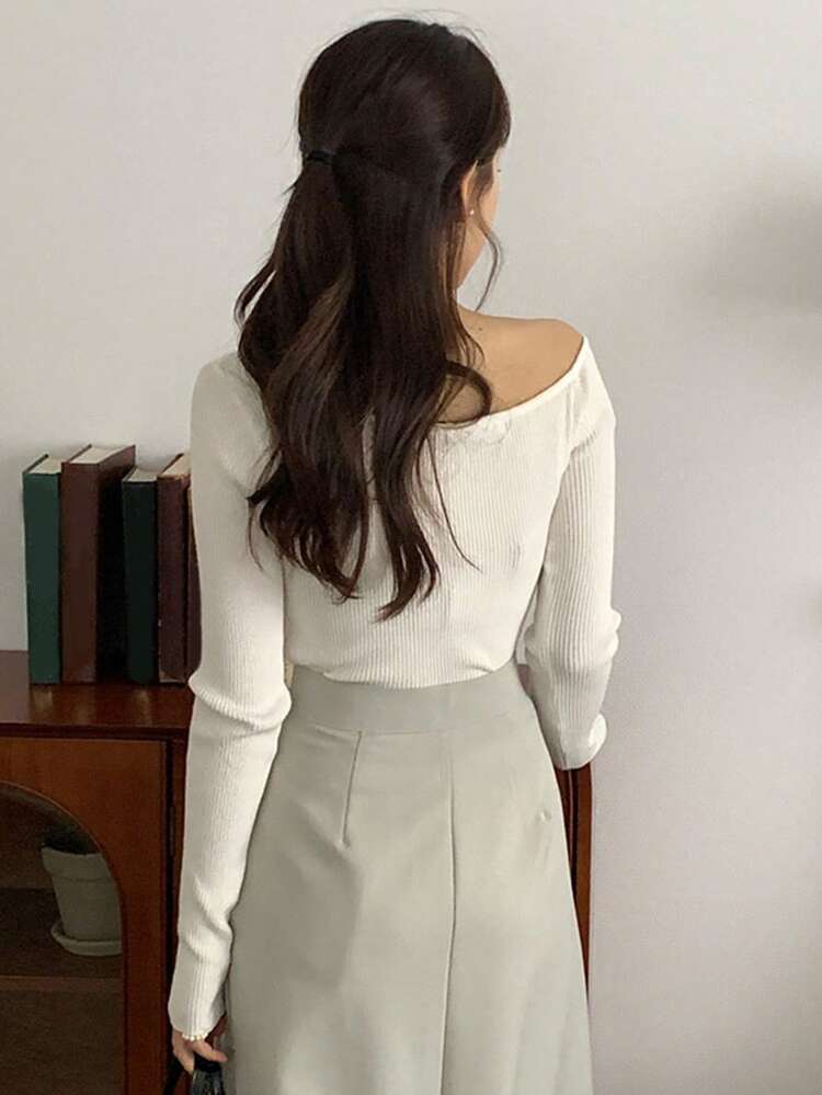 Women'S Solid Color Asymmetrical Neckline Sweater,Fall Women Clothes
