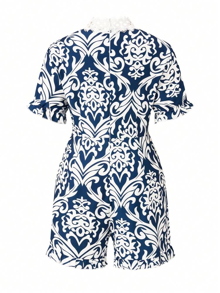 Plus Size Women's Floral Printed Short Sleeve Romper