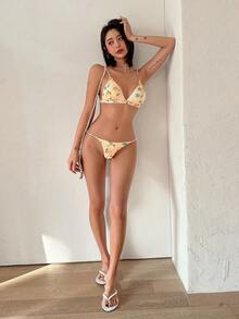 DAZY Bộ bikini tam giác in hình kỳ nghỉ dành cho nữ - Nhiều màu - Xem 6