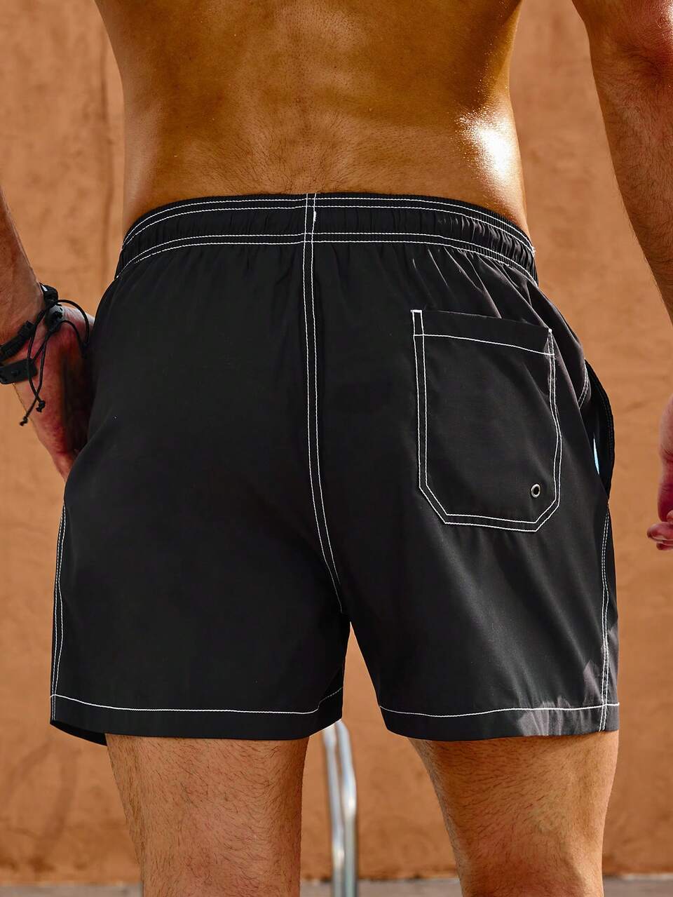 Men'S Dolphin & Letter Pattern Drawstring Waist Beach Shorts