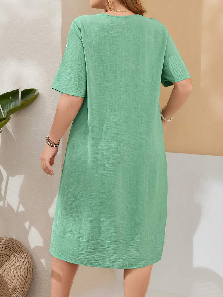 Plus Size Women'S Pleated Round Neck Dress