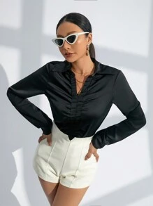 GENKIRA Schwarzes Damen Langarmshirt - Schwarz - Übersicht 3