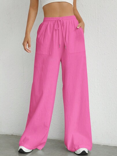 SHEIN EZwear Pantalones tejidos con cordón en la cintura de color liso