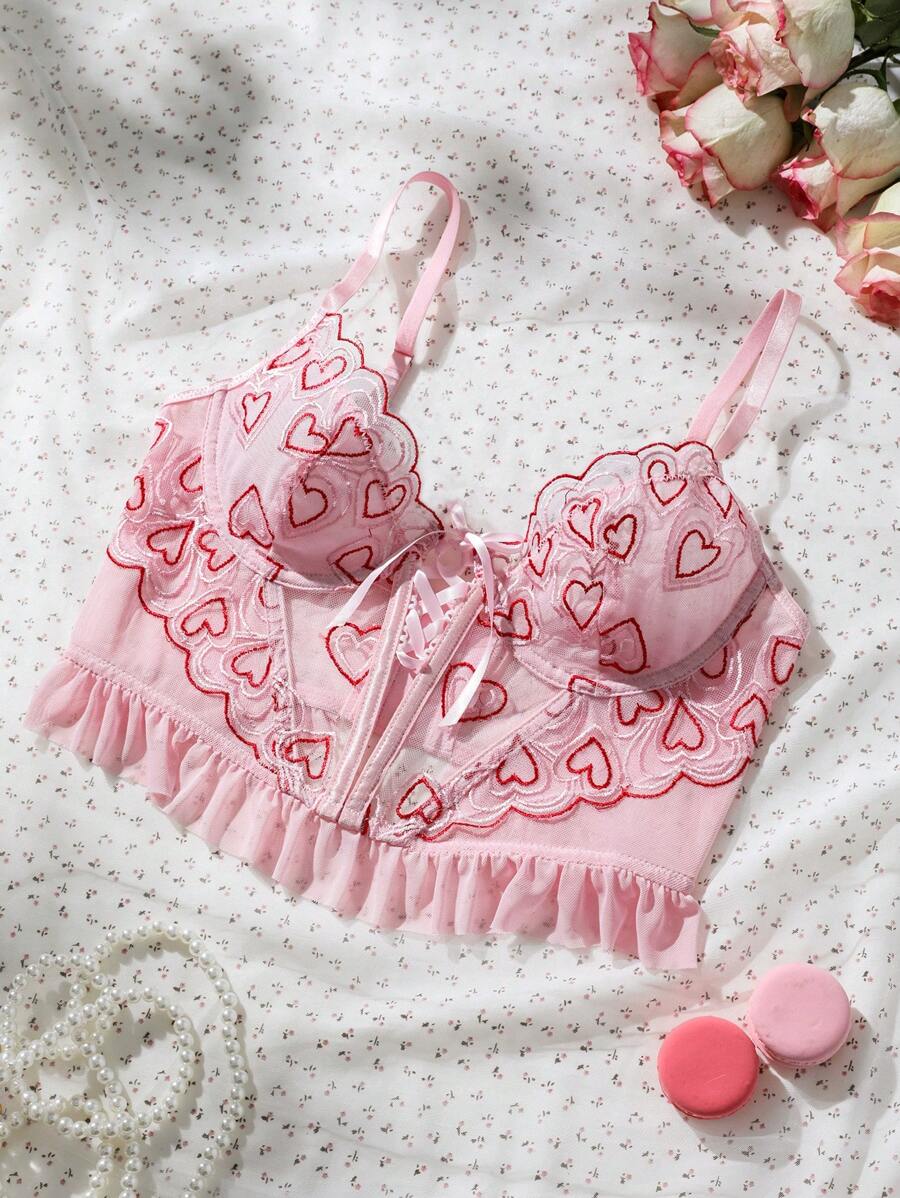 SHEIN 心形款女式胸罩 - 粉色 - 查看 1