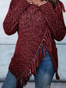 SHEIN LUNE Plus Tassel Wrap Front Cardigan Fall Cloth For Women - Burgundy - View 1