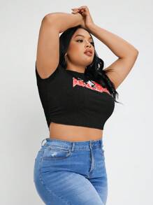 SHEIN SXY Rozmiar Plus Damski Krótki Rękaw Szczupły Litera Nadrukowany Koszulka