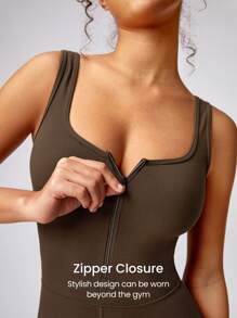 GLOWMODE 30" FeatherFit™ Back To It Square Neckline Zipper Flared Jumpsuit Low Impact Daily Summer - Cinnamoninspiration - View 2