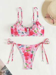 SHEIN Swim Women's Floral Print Two-Piece Bikini Set Summer Beach - Multicolor - View 8