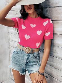 Breezaya 女士休閒針織毛衣,有心形圖案 - 粉色 - 查看 4