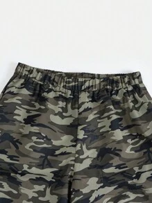 SHEIN EZwear 女款大尺寸純色羅紋背心連帽衫與迷彩抽繩翻邊褲套裝 - 彩色 - 查看 6