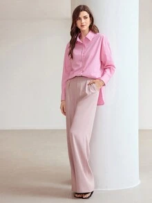 MOTF PREMIUM Dệt Của phụ nữ Thả vai Áo sơ mi - Hồng - Xem 5