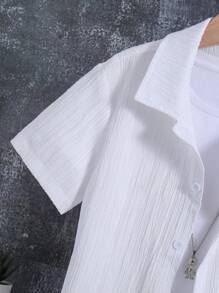 SHEIN Tween Boy White Linen Look Texture Casual Shirt - White - View 3