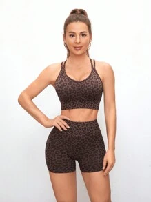 Slayform 女士豹纹运动套装健身女士套装女士健身套装