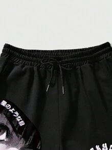 ROMWE MEN Men's Anime Print Shorts Suitable For Daily Wear In Spring And Summer - Black - View 3