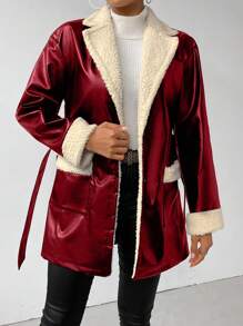 Chiquease Women's Button Front Collar With Lined Fleece Jacket - Burgundy - View 4