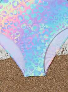 Tween Girls' Gradient Leopard Print Hollow Out One-Piece Swimsuit - Multicolor - View 4