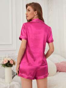 Của phụ nữ Khối màu Bộ mặc nhà - Màu Hồng Tươi - Xem 2