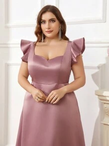 SHEIN Belle 纯色简约大码伴娘礼服优雅正式晚会舞会婚礼宾客礼服，适合毕业典礼、晚宴派对礼服 - 藕粉色 - 查看 5