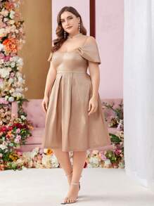SHEIN Belle Belt Included, Off Shoulder, Fluffy Princess Dress, Plus Size Evening Party Dress - Apricot - View 6
