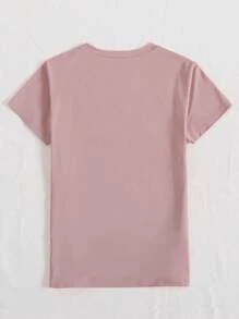 INAWLY Heart Printed Round Neck Short Sleeved Casual T-Shirt, Suitable For Valentine's Day - Baby Pink - View 2