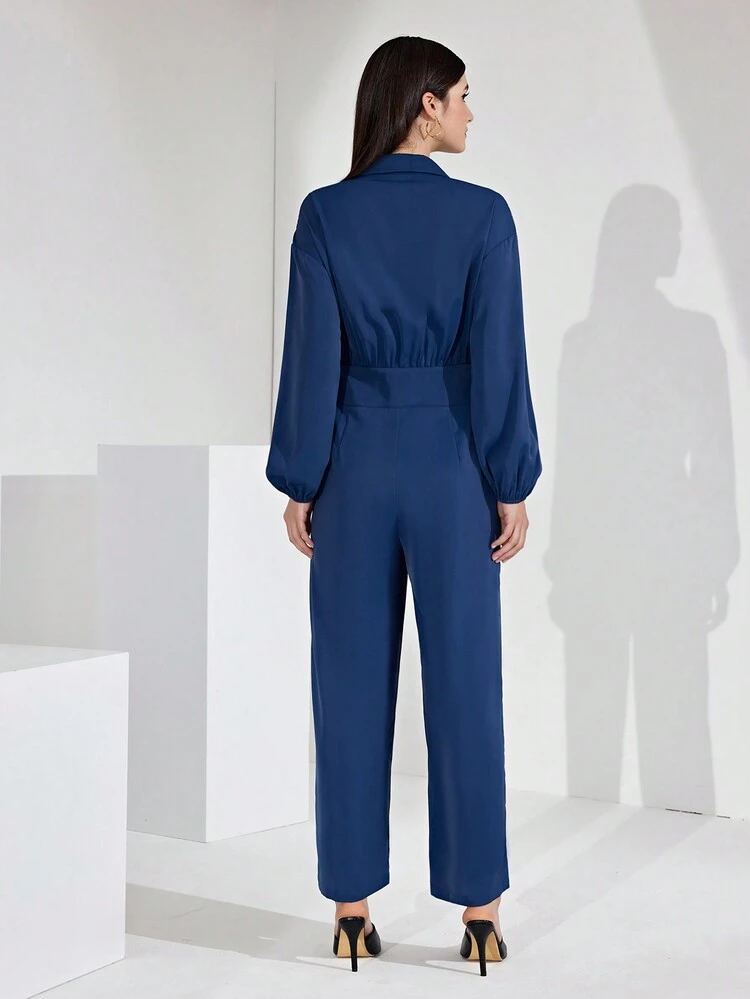 Women's Long Sleeve Drop Shoulder Blouse Jumpsuit