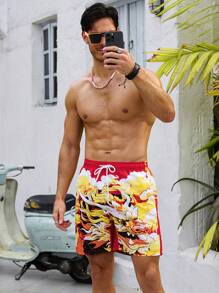 Surfspeed Short De Plage À Taille À Cordon Et Imprimé De Dragon Pour Hommes - Jaune citron - Voir 5
